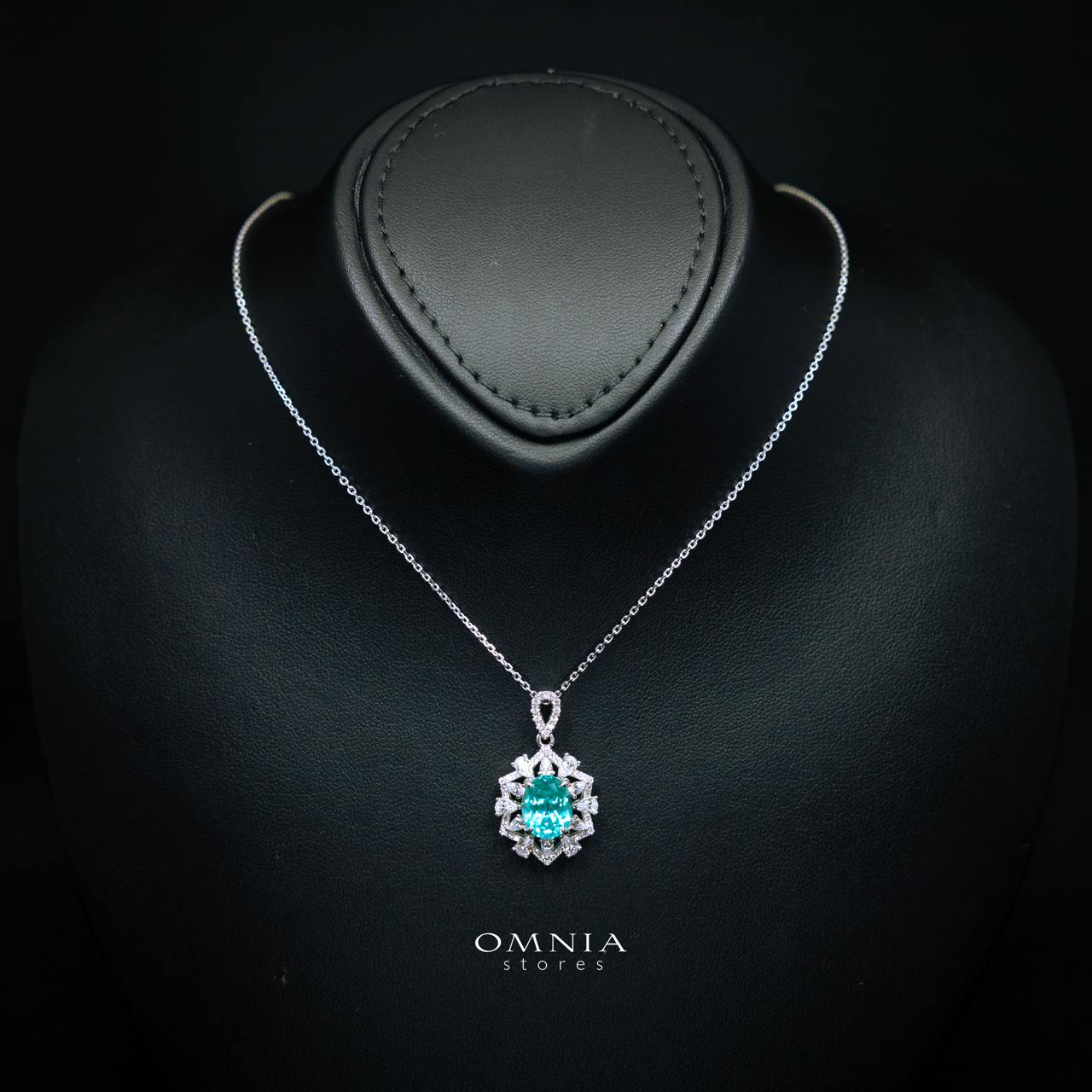 Rachel Lab-Grown Paraiba Necklace with GRC Certificate, Oval 6x8mm in 925 Sterling Silver