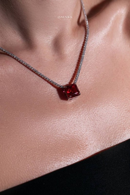 Omnia Bettina Red Necklace 925 Silver High Quality Simulated Diamonds - OMNIASTORES UAE