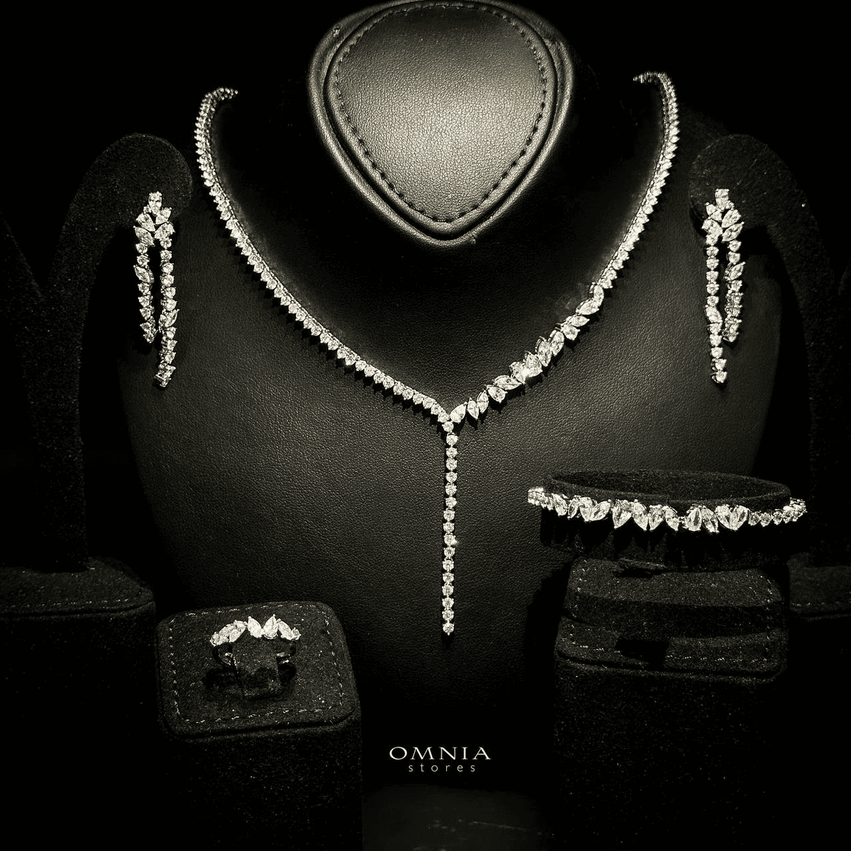 Omnia Claire White Bridal Full Set in High Quality Zircon Stone in Rhodium Plated - OMNIASTORES UAE