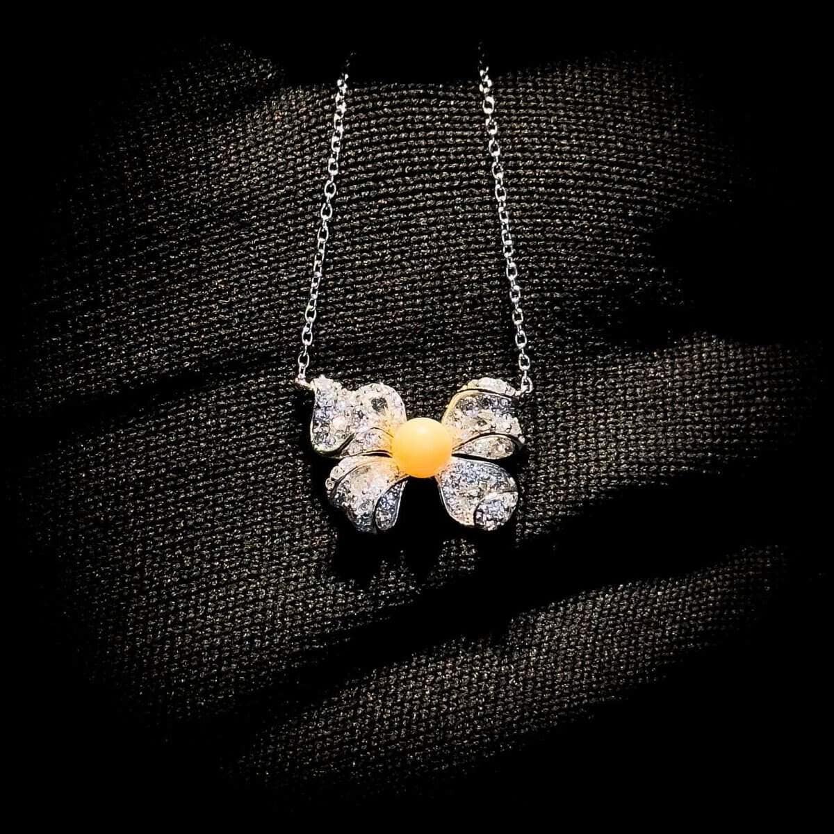 Omnia Coral Butterfly Necklace in 92.5 Silver with High Quality Simulated Diamonds - OMNIASTORES UAE