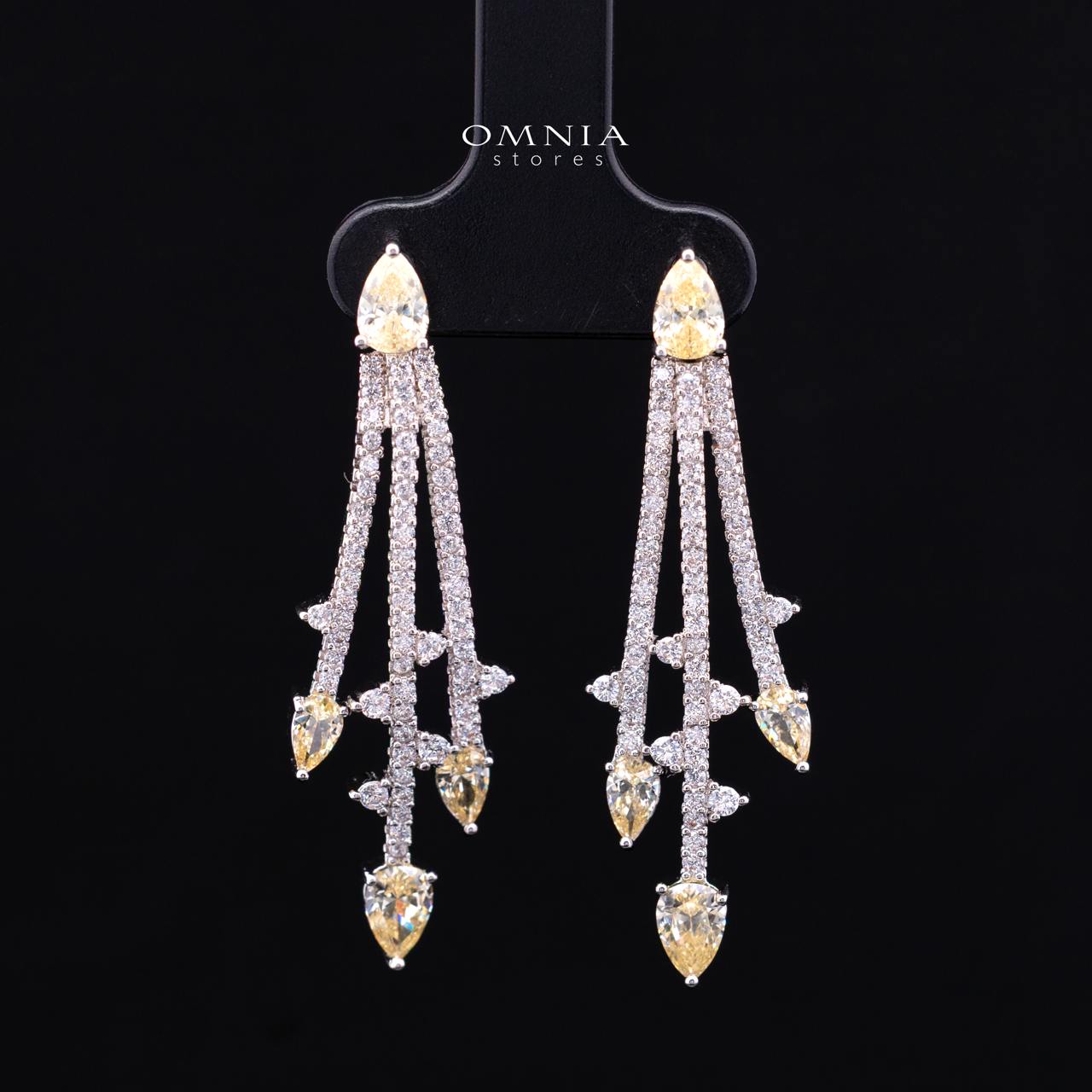 Yuliana Luxury Yellow Bridal Full Set with High-Quality Premium Zircon Stones, Rhodium-Plated