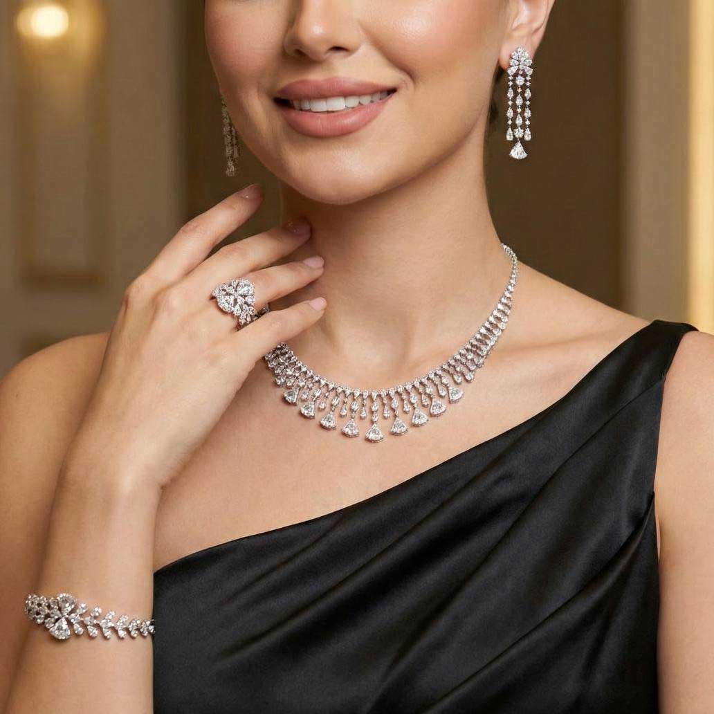 Omnia Camilla White Luxury Bridal Full Set in High Quality Rhodium Plated Zircon Stones
