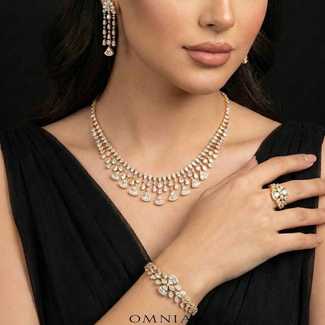 Omnia Camilla Gold Luxury Bridal Full Set in High Quality Rhodium Plated Zircon Stones - OMNIASTORES UAE