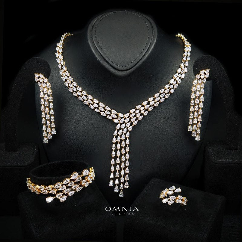 Michelle Gold Bridal Full Set Accessories in High Quality Zircon Stone in Rhodium Plated