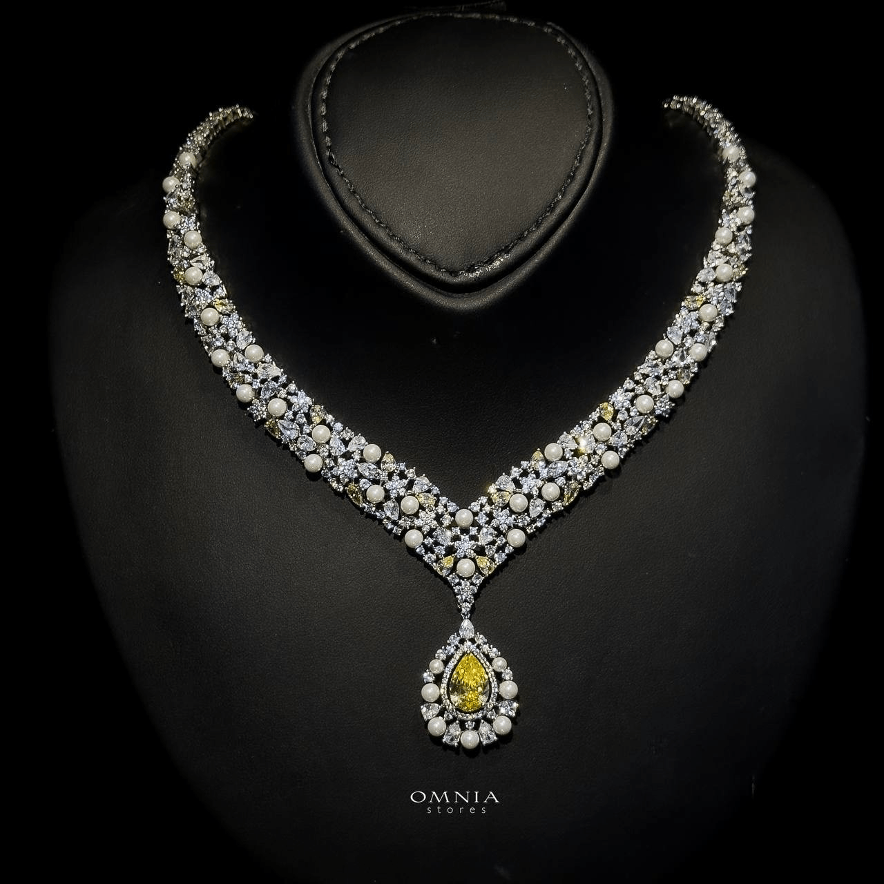 Omnia Rawan Yellow Bridal Full Set High Quality Zircon Stone in Rhodium Plated - OMNIASTORES UAE