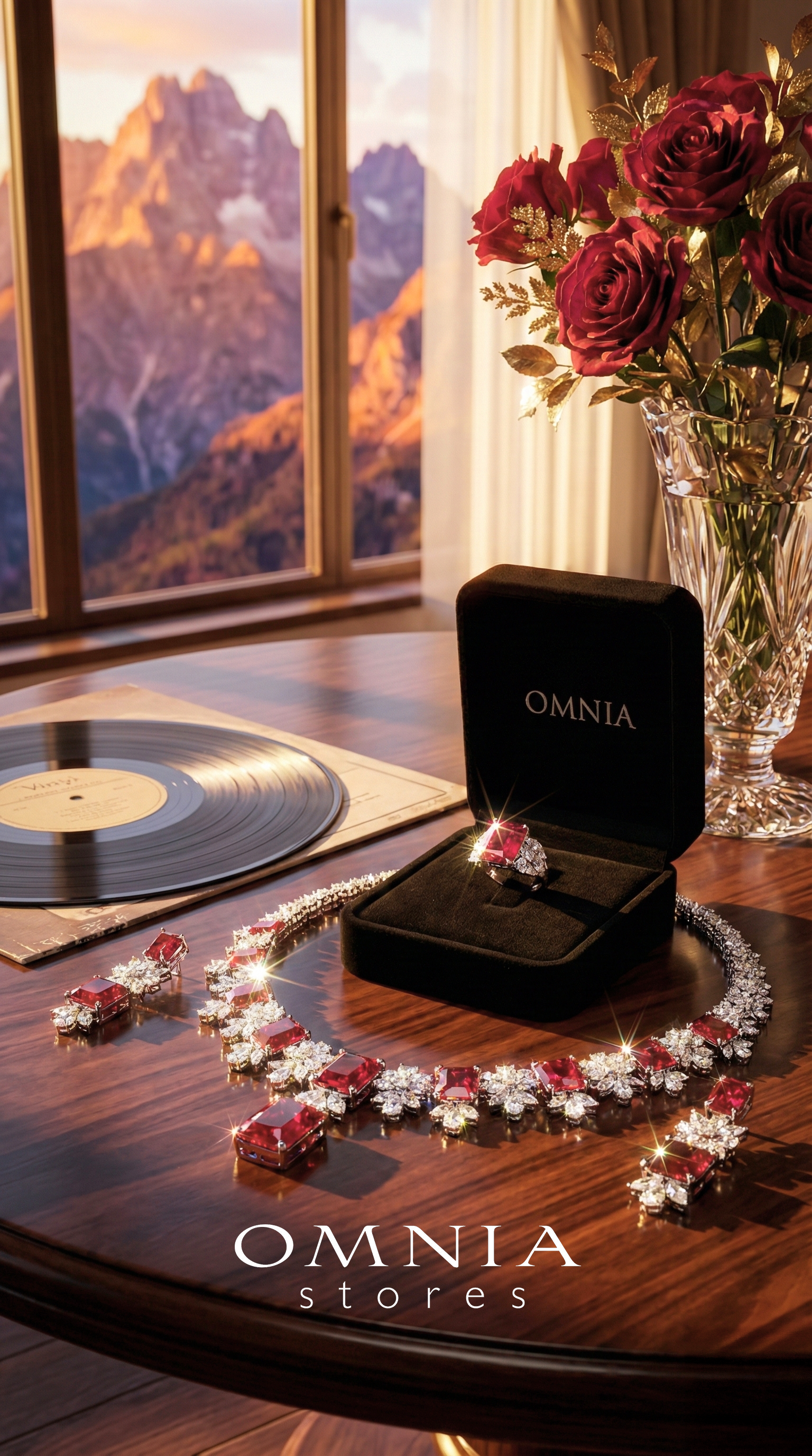 Omnia Charlene Red Bridal Full Set with Radiant and Pear-Cut High-Quality Simulated Diamonds Rhodium Plated