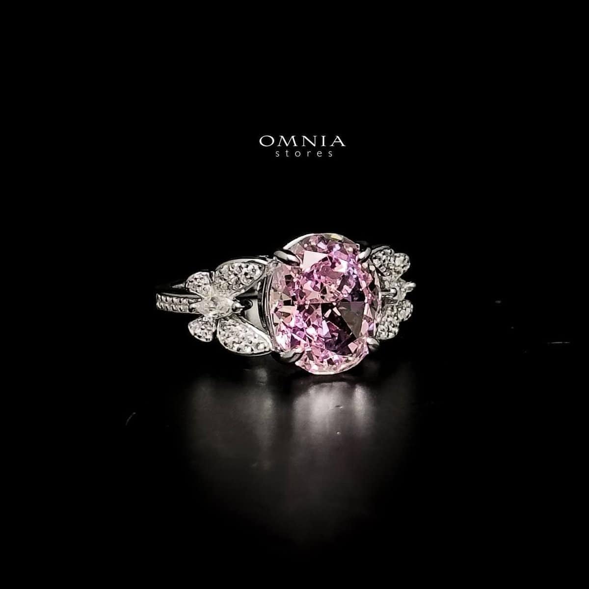Omnia Maysun Pink Oval Ring in 92.5 Silver with High Quality Simulated Diamonds - OMNIASTORES UAE