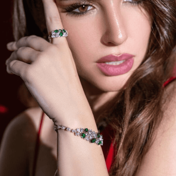 Omnia Reman Green Full Set in High Quality Zircon Stone Rhodium Plated - OMNIASTORES UAE
