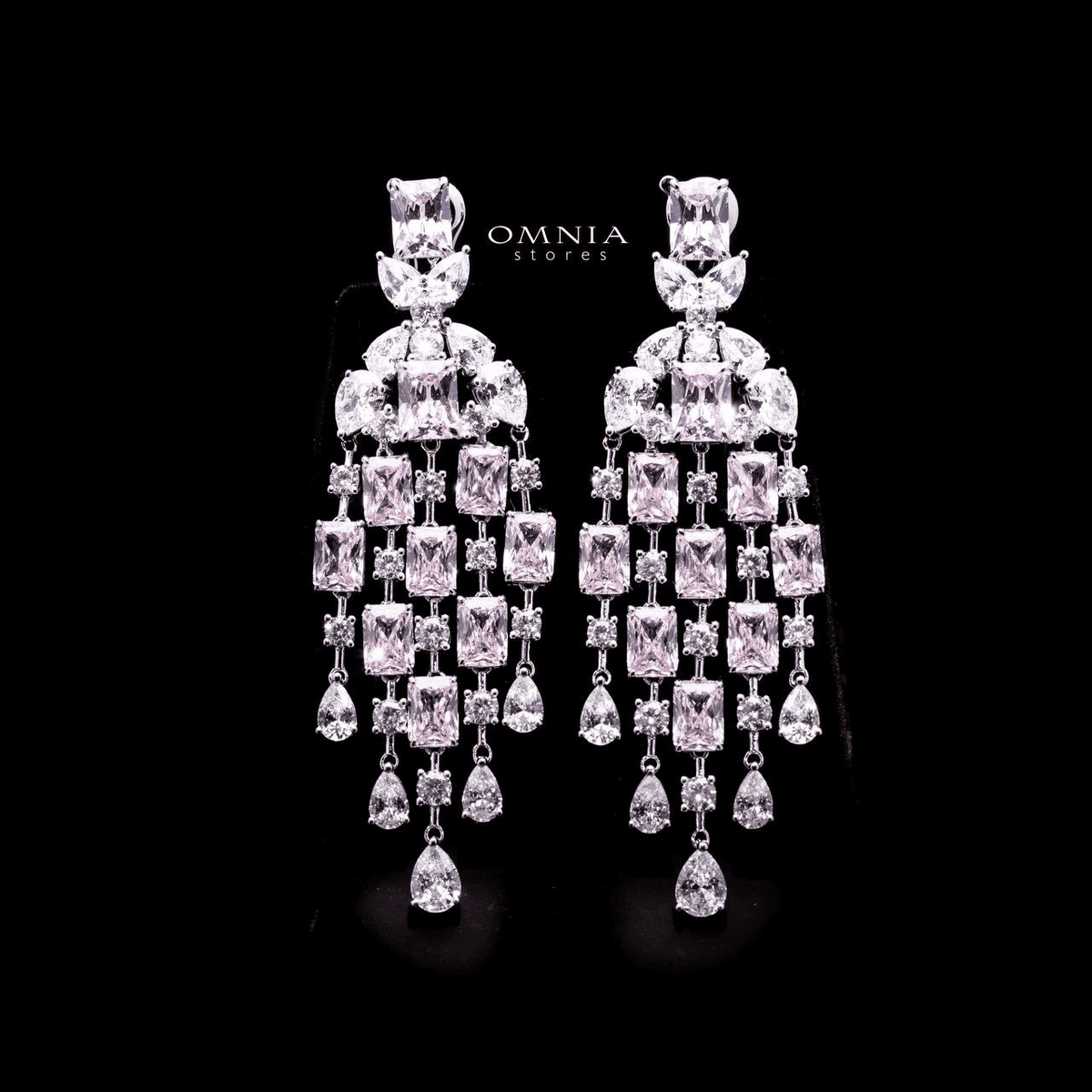 Omnia Israa Pink Chandelier Earrings In 92.5 Silver High Quality Simulated diamonds - OMNIASTORES UAE