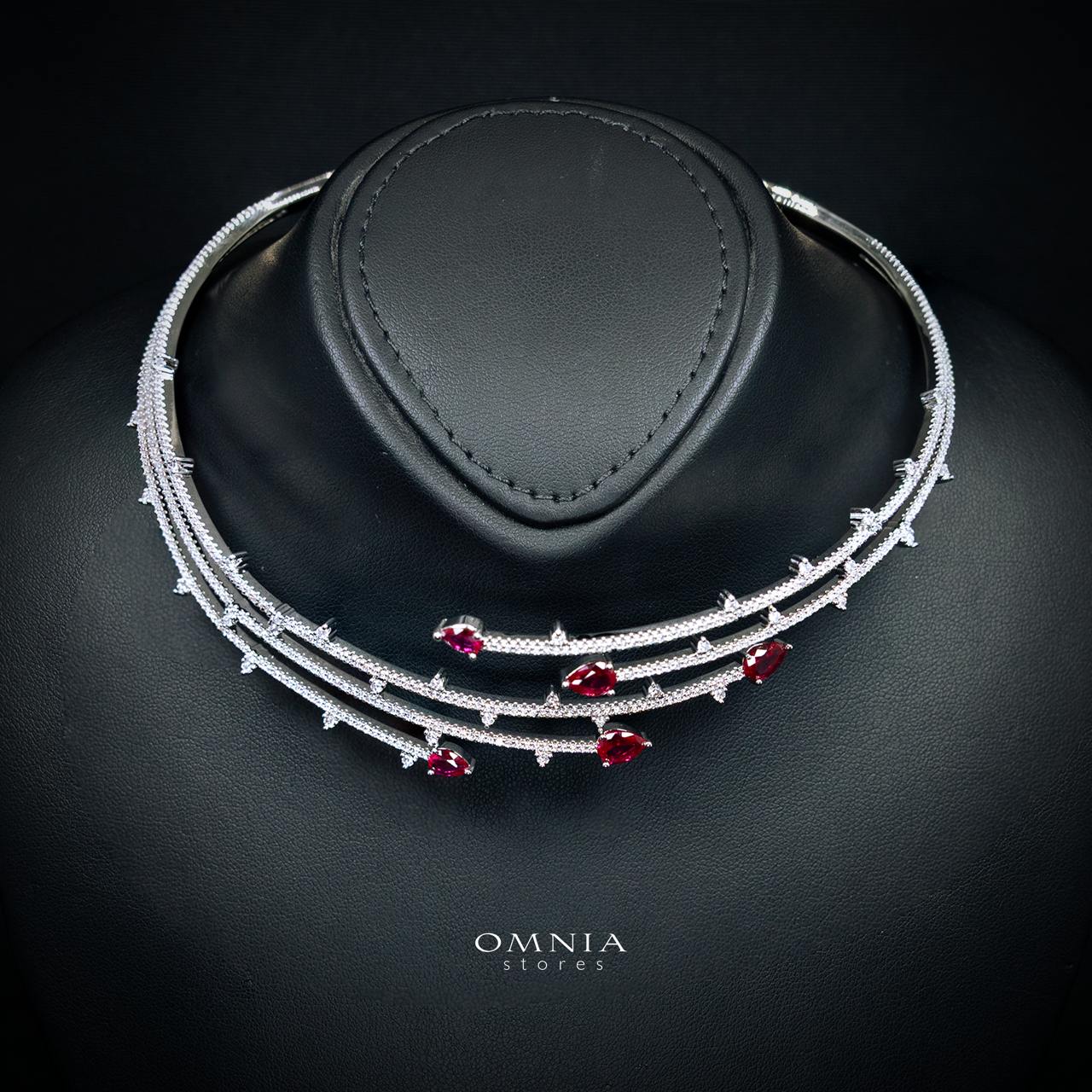 Yuliana Luxury Red Bridal Full Set with High-Quality Premium Zircon Stones, Rhodium-Plated