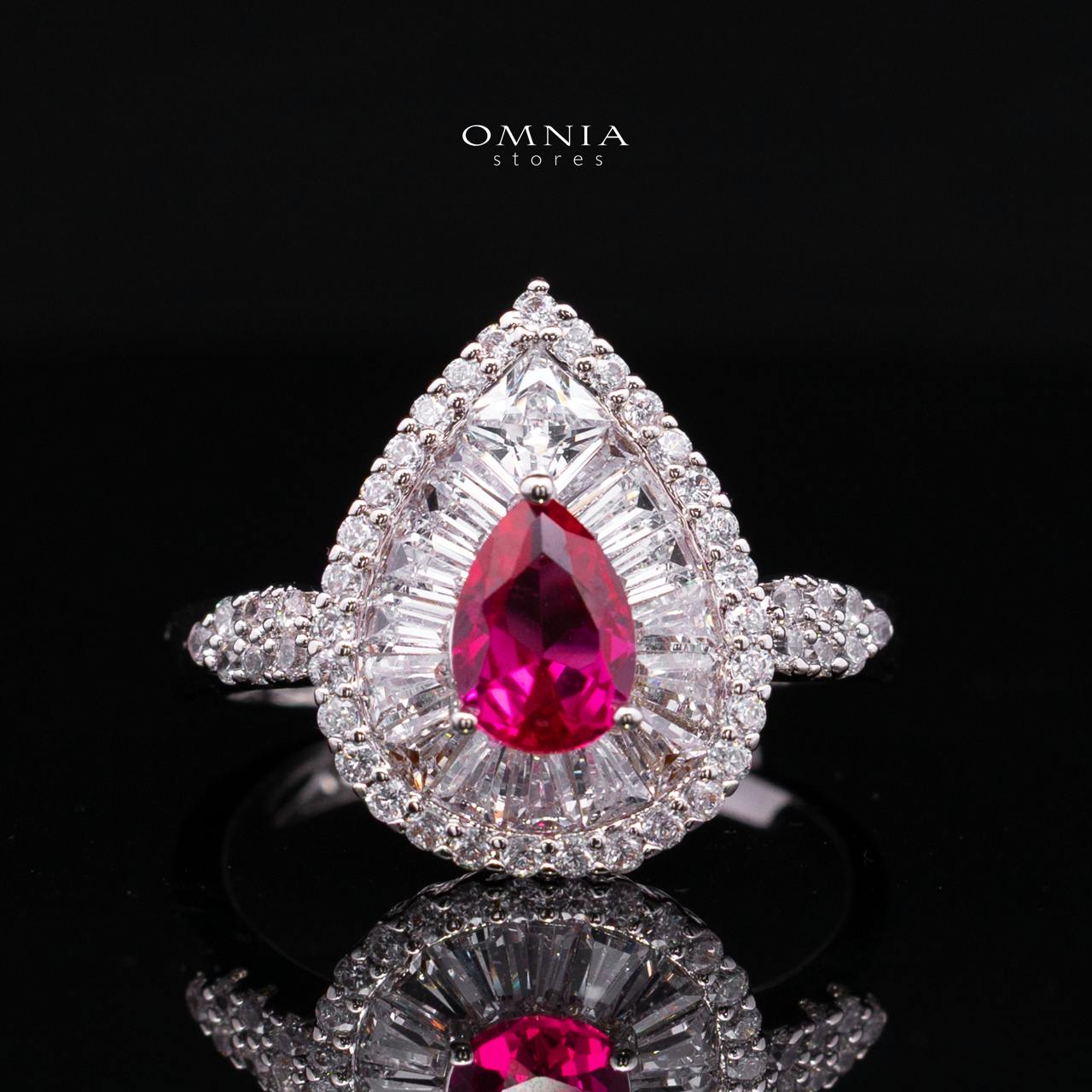 Valerie Red Luxury Bridal Full Set in High-Quality Rhodium-Plated Finish with Premium Zircon Stones
