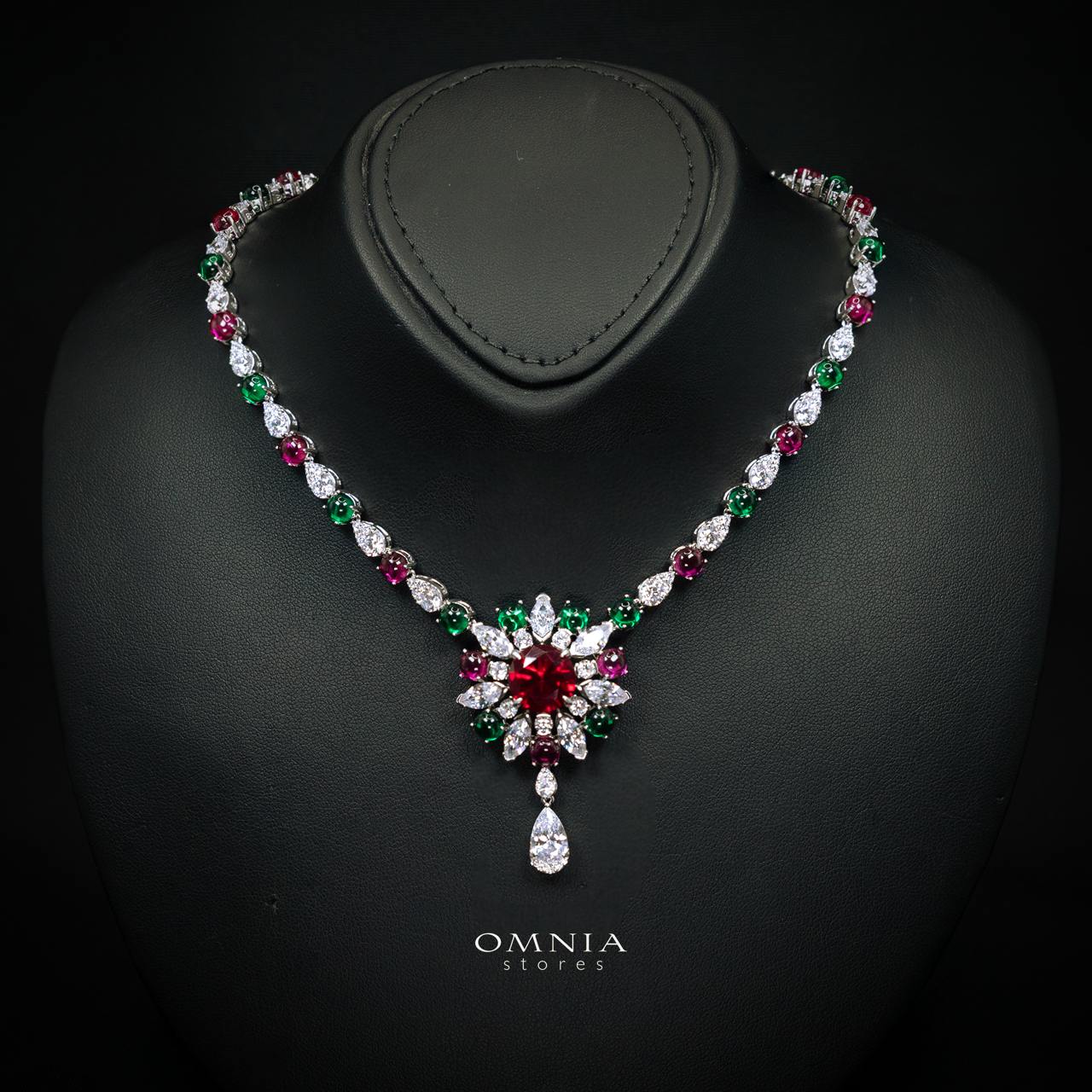 Kenzley Royal Floral Bridal Jewelry Set in 925 Sterling Silver with Premium Simulated Diamonds and Multicolor Gem Accents