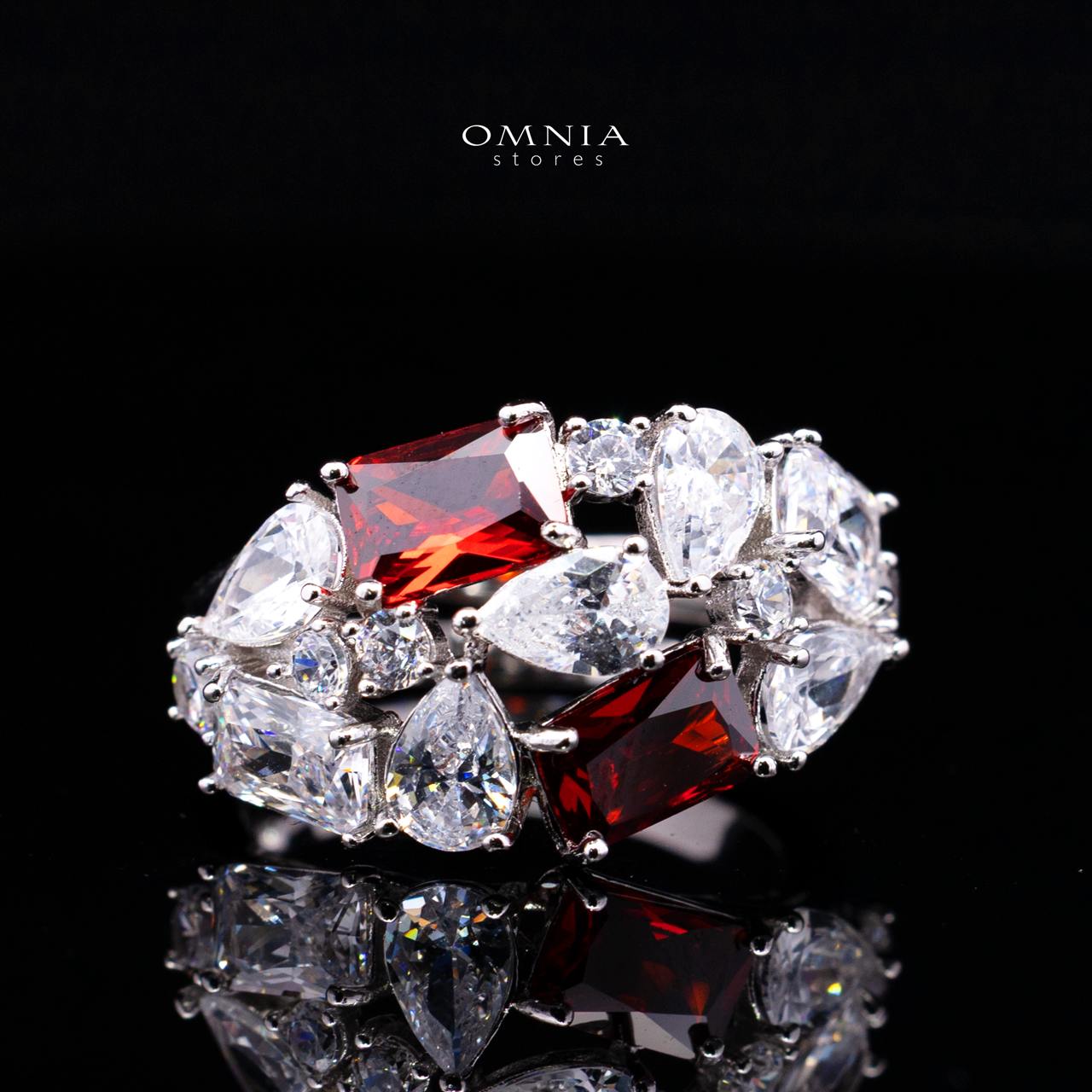 Omnia Anastasia Red Luxury Bridal Full Set in High Quality Zircon Stone in Rhodium Plated