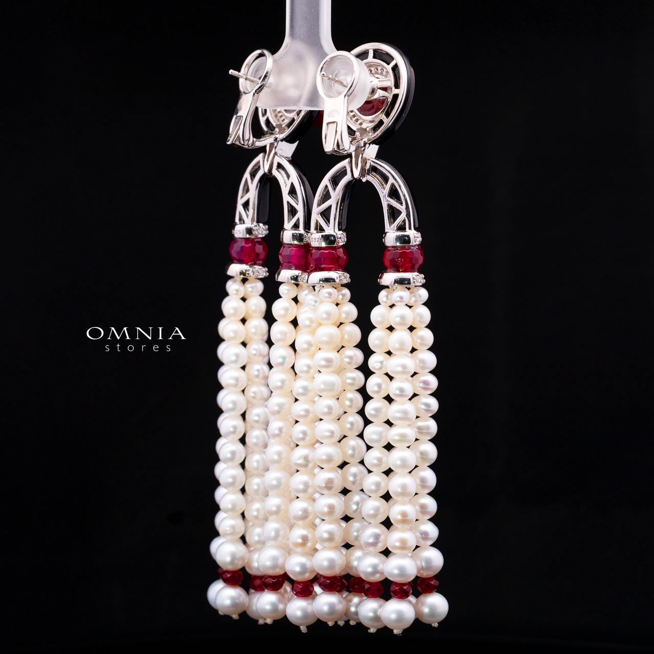 Irfana Red Pearl Drop Earrings with High-Quality Premium Simulated Diamonds in 925 Sterling Silver