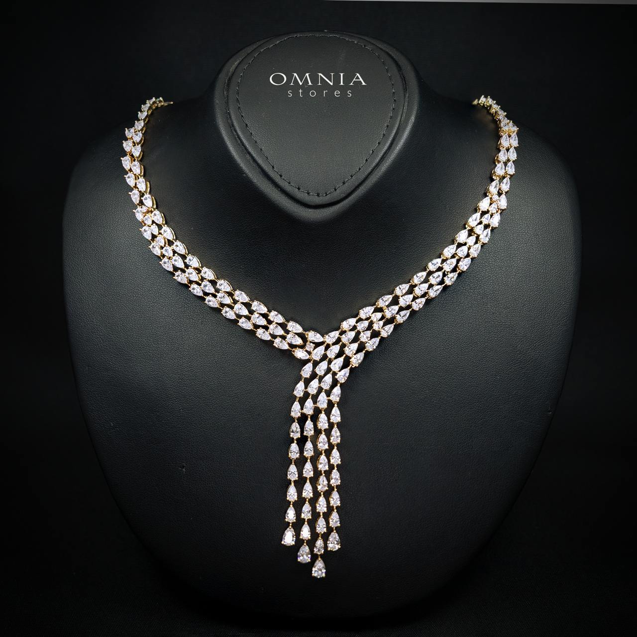 Michelle Gold Bridal Full Set Accessories in High Quality Zircon Stone in Rhodium Plated