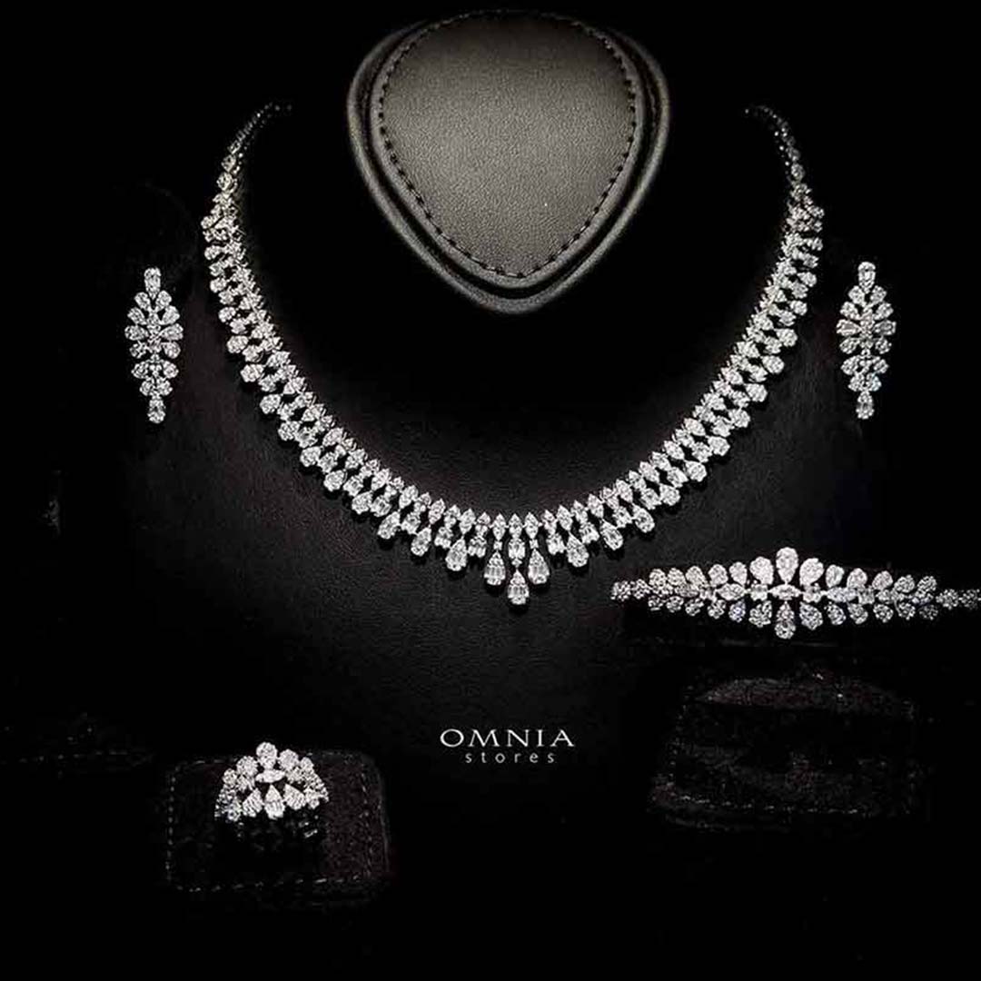 Omnia Elaf White Bridal Full Set in High Quality Zircon Stone in Rhodium Plated