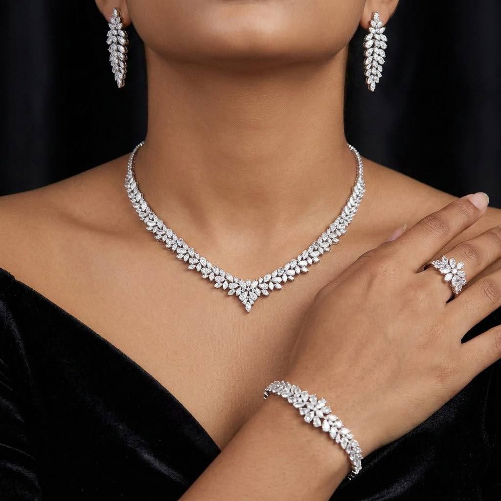 Emelia White Bridal Full Set in 925 Silver High Quality Simulated Diamonds