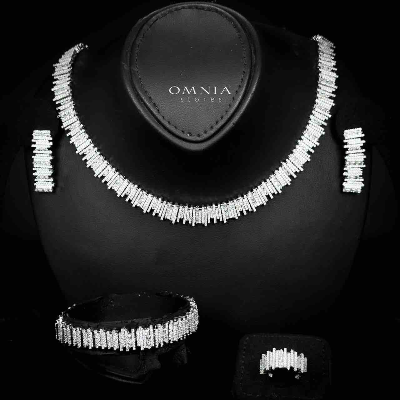 Omnia Eshaal White Bridal Full Set in High Quality Zircon Stone in Rhodium Plated