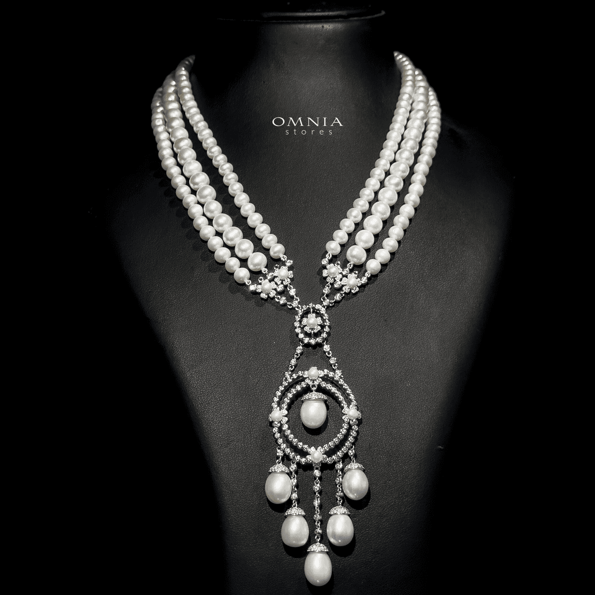 Omnia Amal Fresh Real Water Pearl Set in 925 Silver High Quality Simulated diamonds - OMNIASTORES UAE