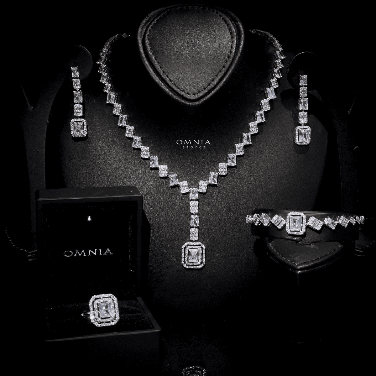 Omnia Elara Bridal Full Set Accessories High Quality Zircon Stone in Rhodium Plated - OMNIASTORES UAE
