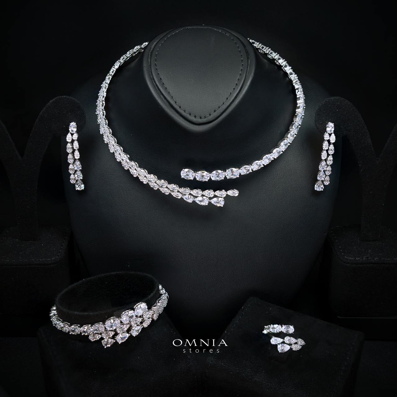 Janelle Elegant White Drop Bridal Full Set with High-Quality Premium Zircon Stones, Rhodium-Plated Finish
