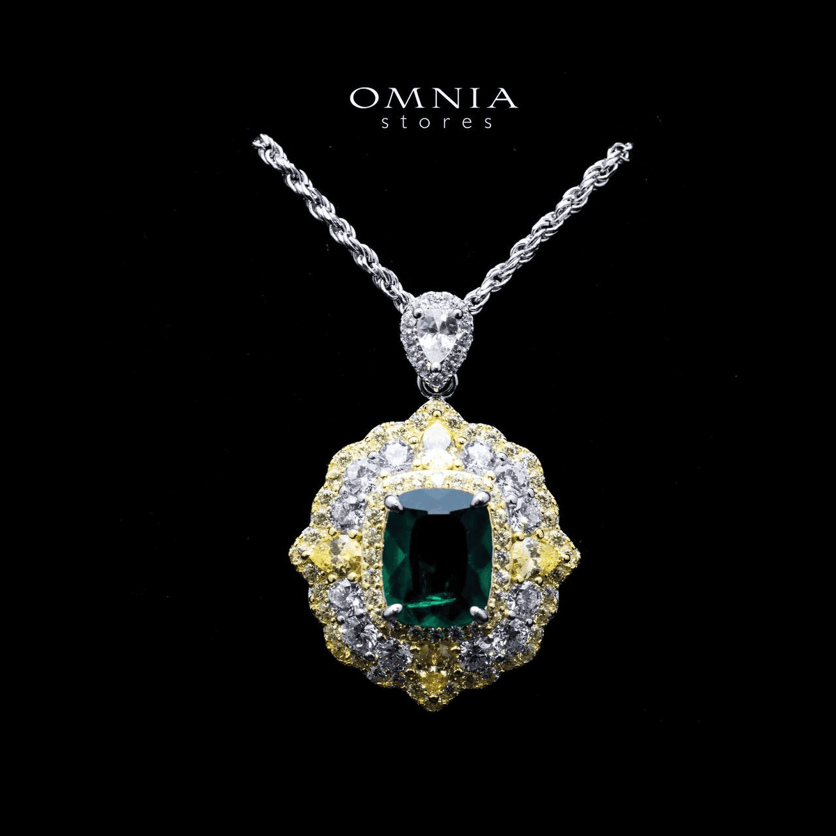 Omnia Maliya Green Necklace in 92.5 Silver High Quality Simulated Diamonds - OMNIASTORES UAE