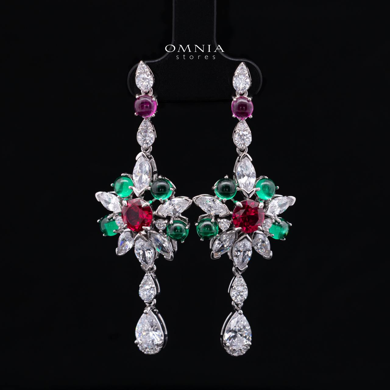 Kenzley Royal Floral Bridal Jewelry Set in 925 Sterling Silver with Premium Simulated Diamonds and Multicolor Gem Accents