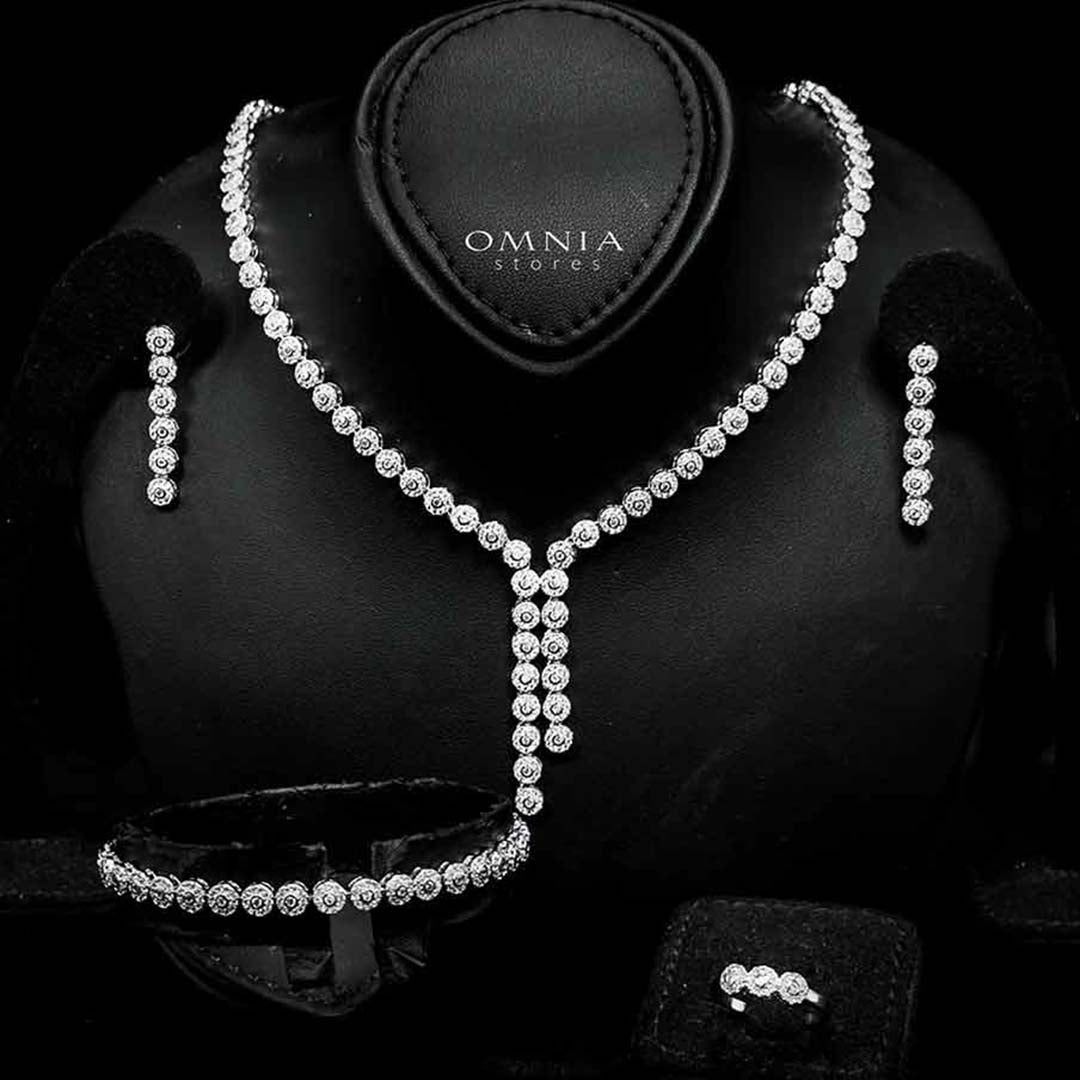Omnia Fida White Luxury Bridal Full Set White High-Quality Simulated Diamonds Rhodium Plated