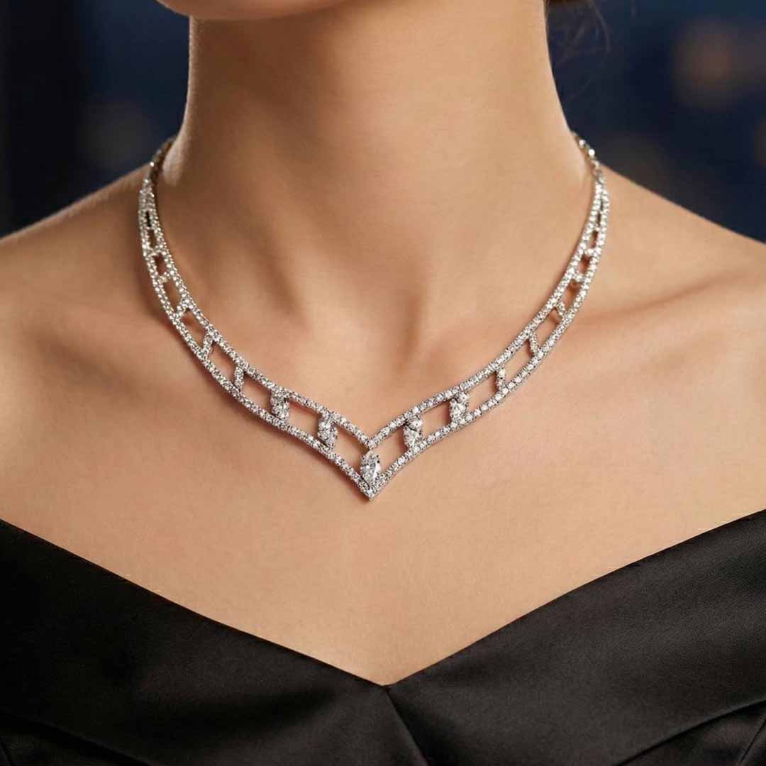Omnia Hameeda White Necklace In 925 Silver High Quality Caertified Lab Crafted Stones - OMNIASTORES UAE