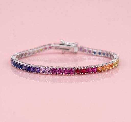 Omnia Tasneem Multi-Colored Tennis Bracelet 2.5mm in 92.5 Silver with High-Quality Simulated Diamonds