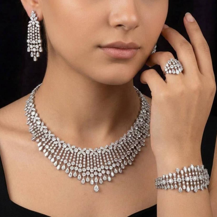 Kawthar White Bridal Full Set in 925 Silver High Quality Simulated Diamonds