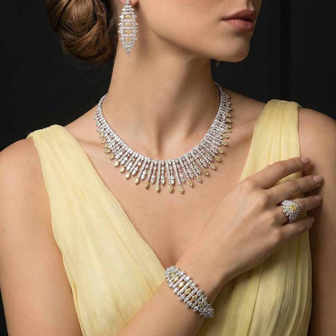 Omnia Lana Yellow Bridal Full Set in High Quality Zircon Stone Rhodium Plated - OMNIASTORES UAE