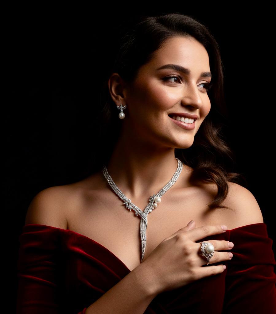 Omnia Larman Luxury Bridal Pearl Full Set in High Quality Simulated Diamonds