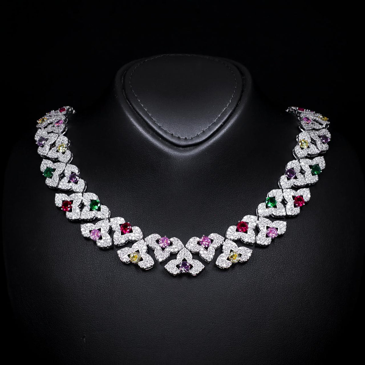 Leanna Multicolor Luxury Bridal Full Set with High-Quality Zircon Stones Rhodium-Plated Finish
