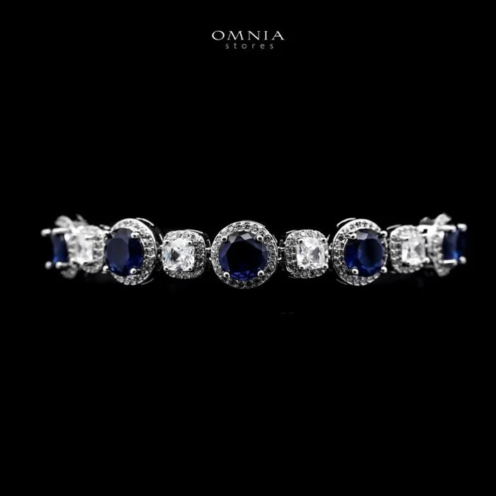 Omnia Lilian Blue Bridal Full Set in High Quality Simulated Diamonds Rhodium Plated