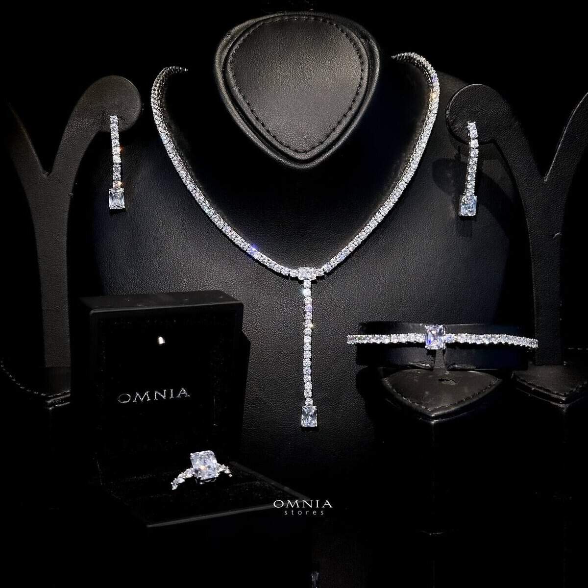 Omnia Linda White Bridal Full Set in High Quality Zircon Stone Rhodium Plated
