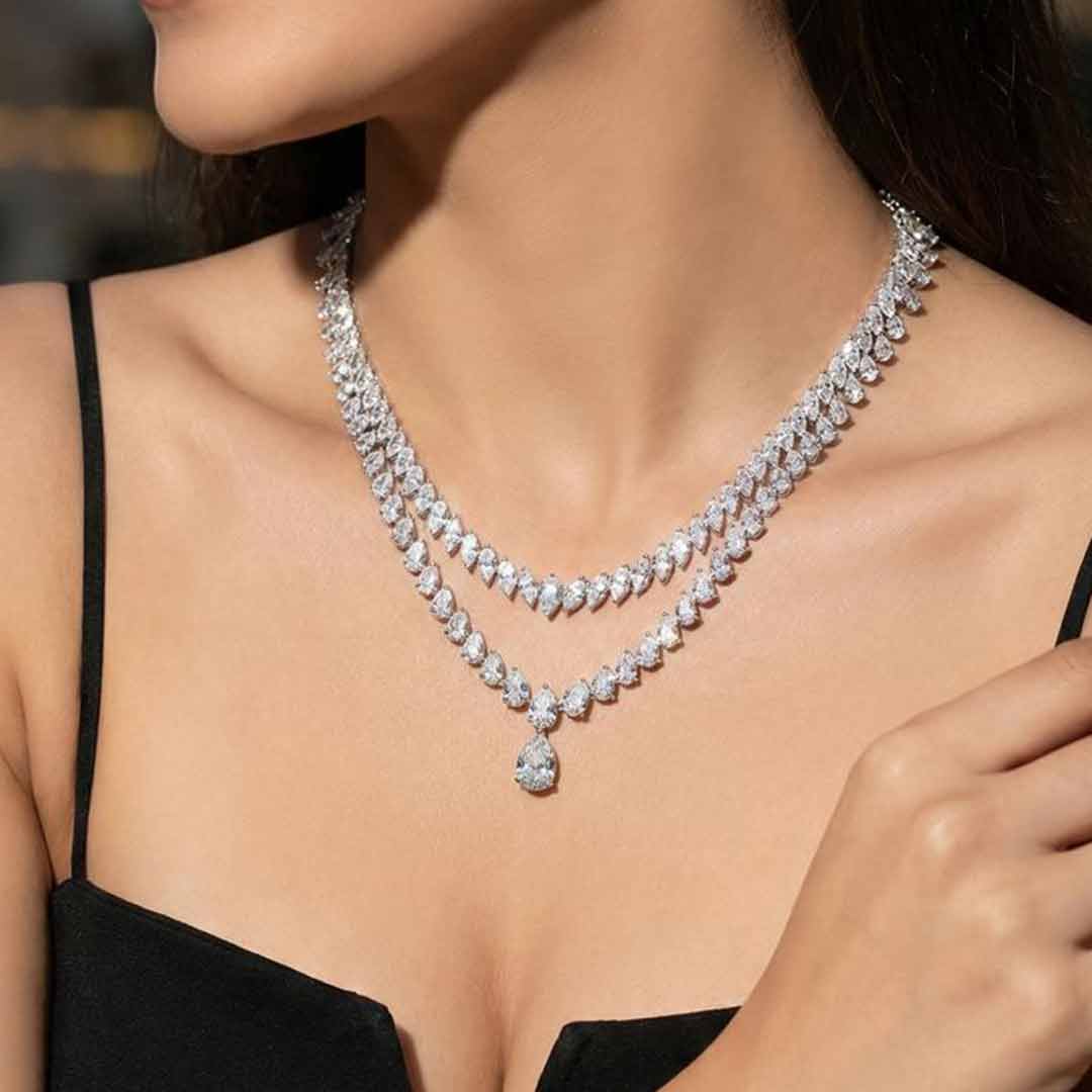 Malika Necklace 925 Silver in High Quality Simulated Diamonds