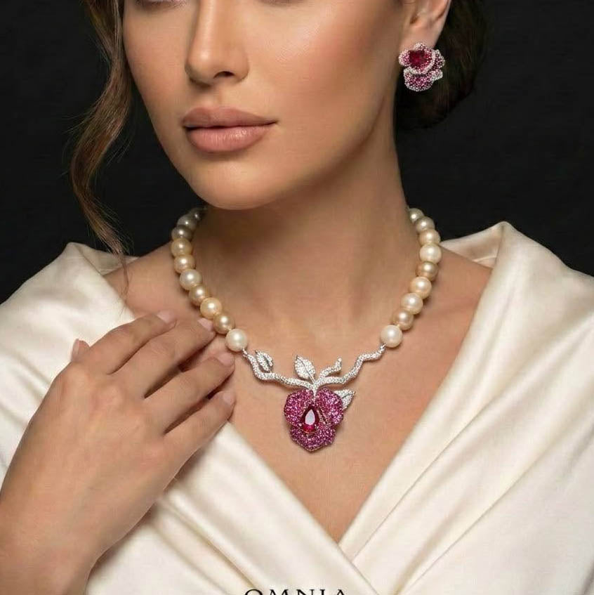 Omnia Masa Fresh Real Water Pearl Set in 92.5 Silver High Quality Simulated diamonds