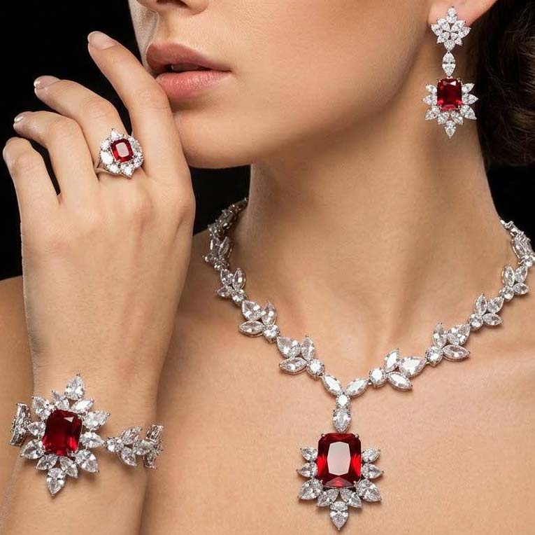 Omnia Medusa Red Bridal Full Set in 925 Silver High Quality Simulated diamonds