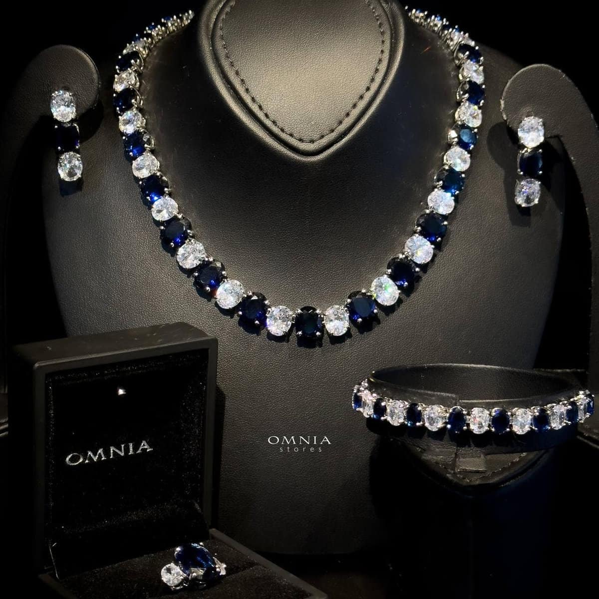 Omnia Gemma Blue Bridal Full Set in High Quality Simulated Diamonds - OMNIASTORES UAE