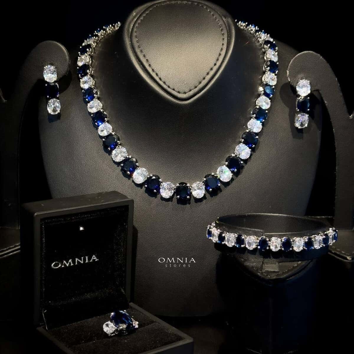 Omnia Gemma Blue Bridal Full Set in High Quality Simulated Diamonds - OMNIASTORES UAE