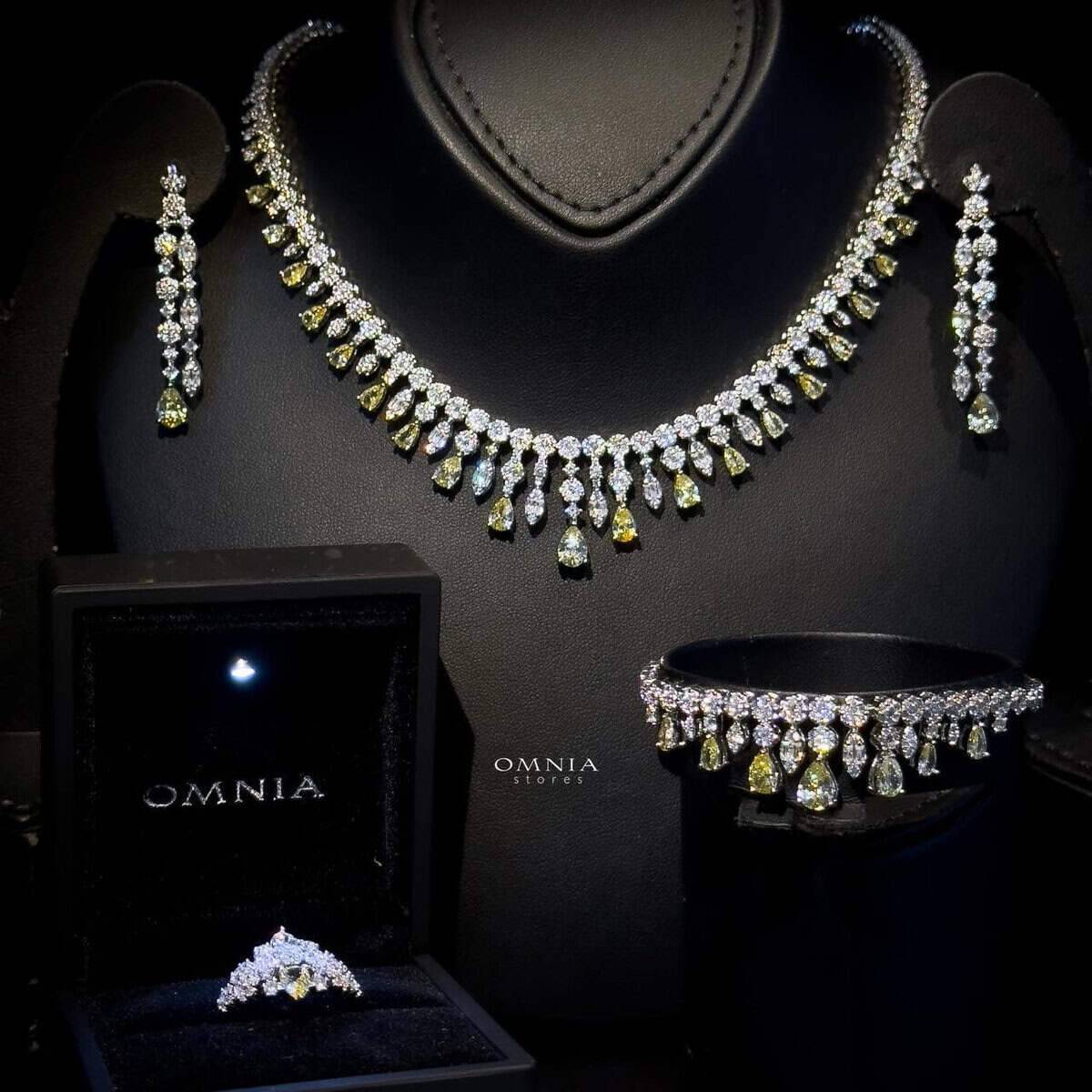 Omnia Syla Yellow Collar Type Bridal Full Set in High Quality Zircon Stone Rhodium Plated - OMNIASTORES UAE