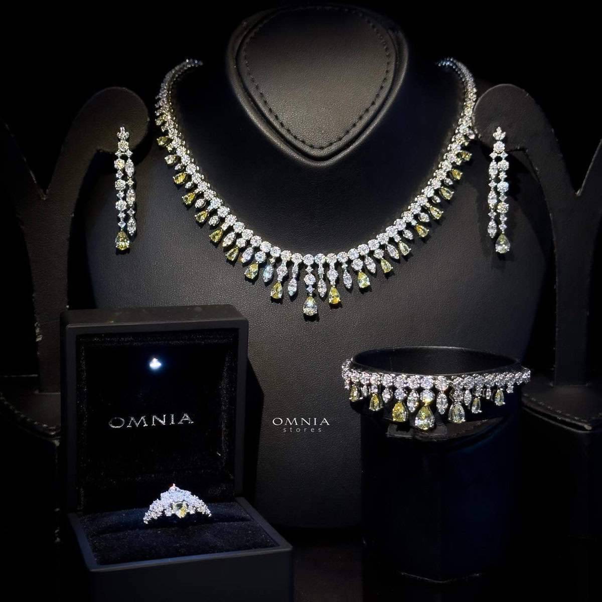 Omnia Syla Yellow Collar Type Bridal Full Set in High Quality Zircon Stone Rhodium Plated - OMNIASTORES UAE