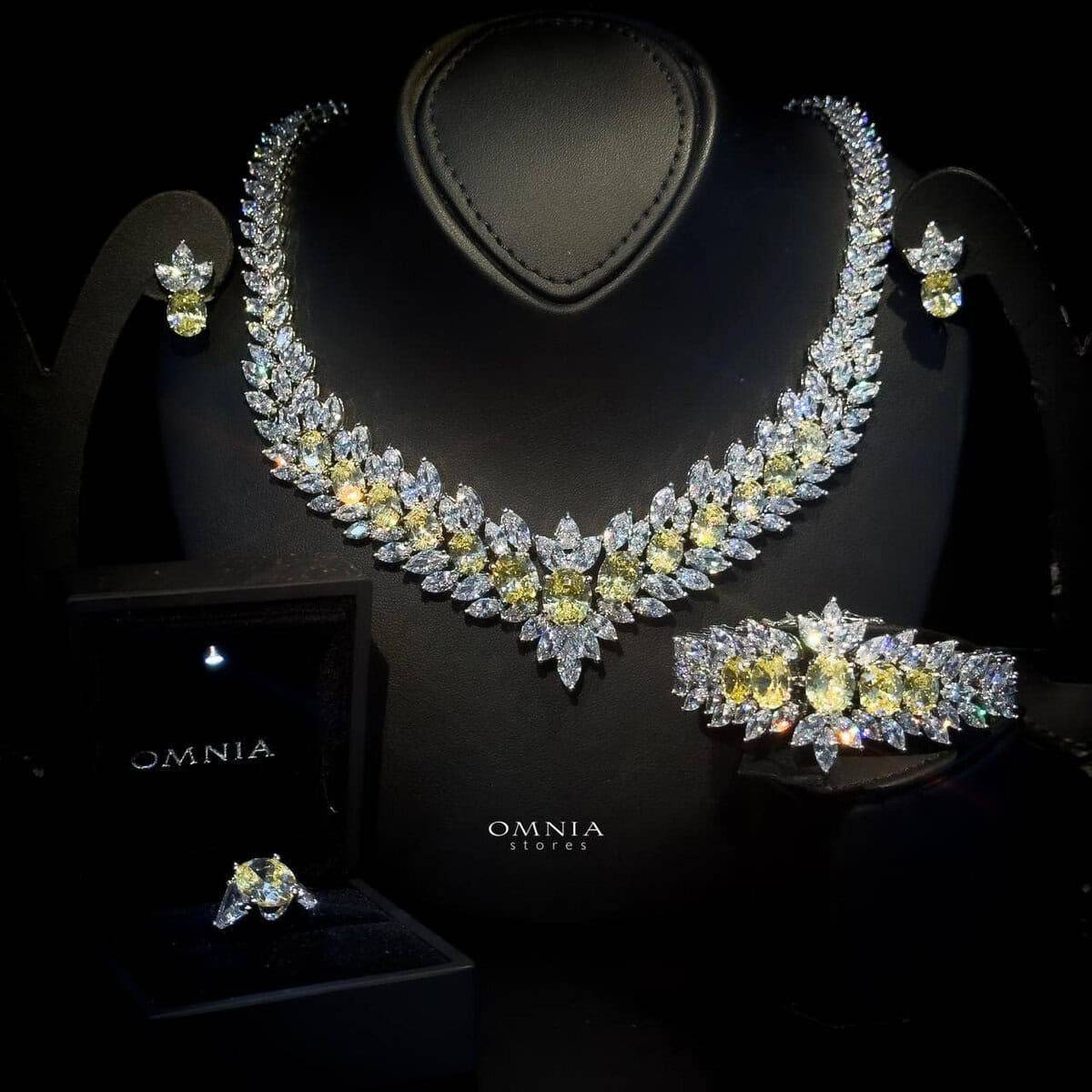 Omnia Buthaina Yellow Bridal Full Set in High Quality Simulated Diamonds - OMNIASTORES UAE