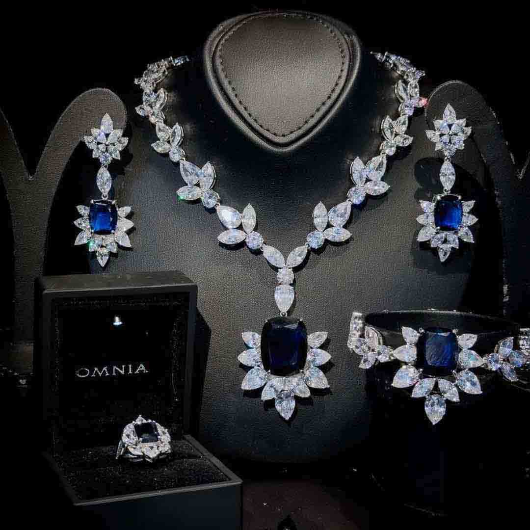 Omnia Medusa Blue Bridal Full Set in 925 Silver High Quality Simulated diamonds