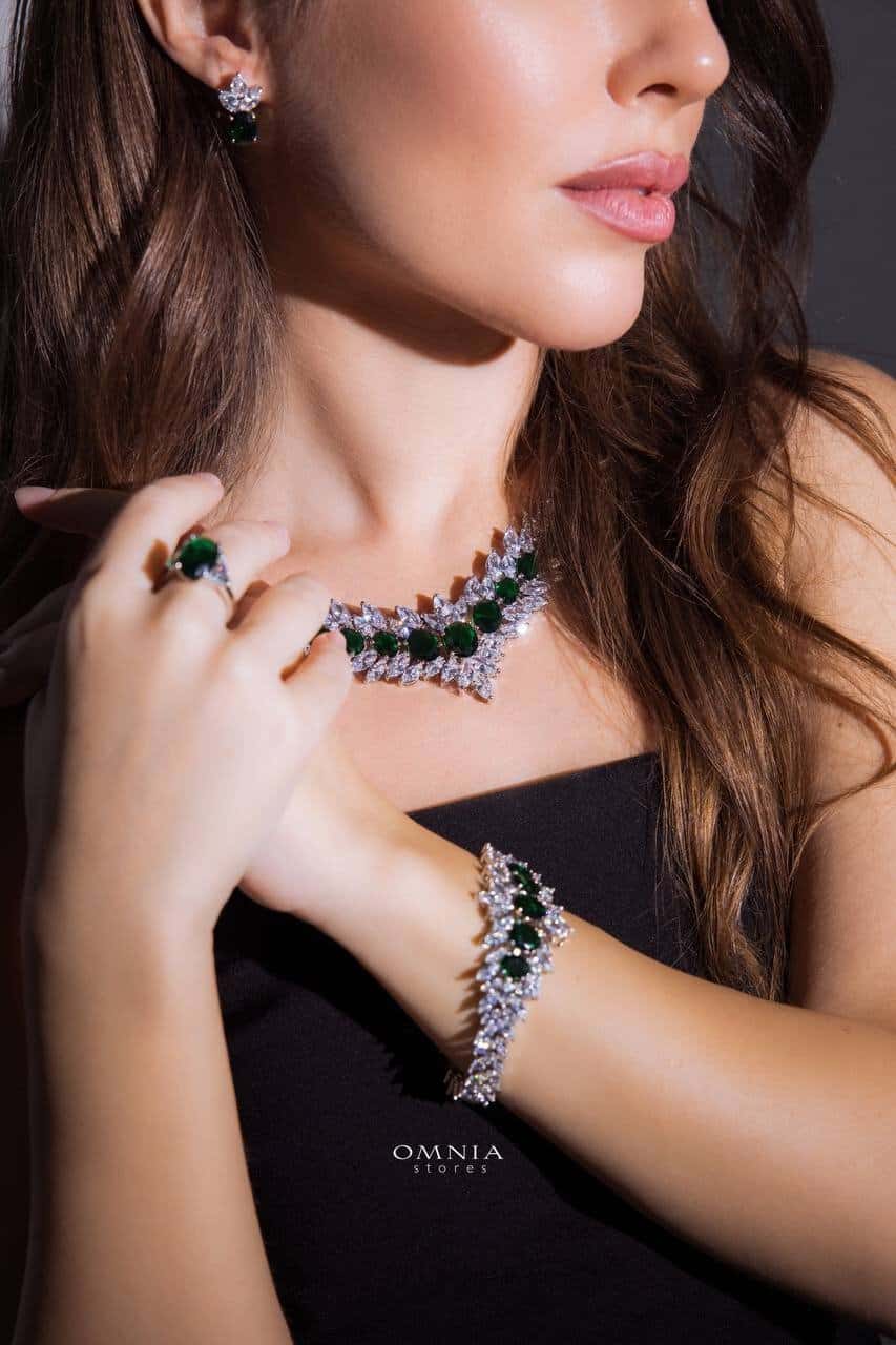 Omnia Buthaina Green Bridal Full Set High Quality Simulated Diamonds - OMNIASTORES UAE