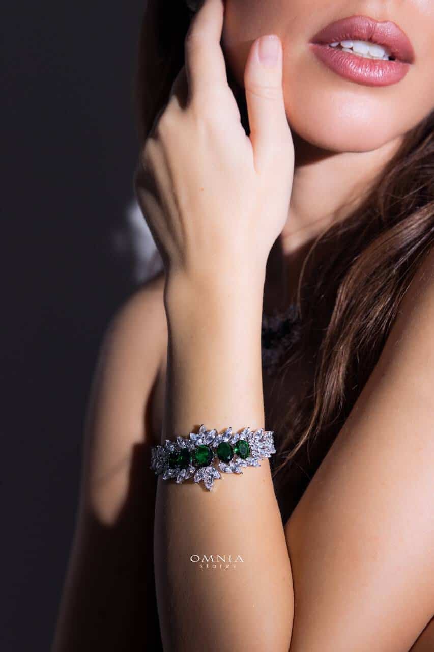 Omnia Buthaina Green Bridal Full Set High Quality Simulated Diamonds - OMNIASTORES UAE