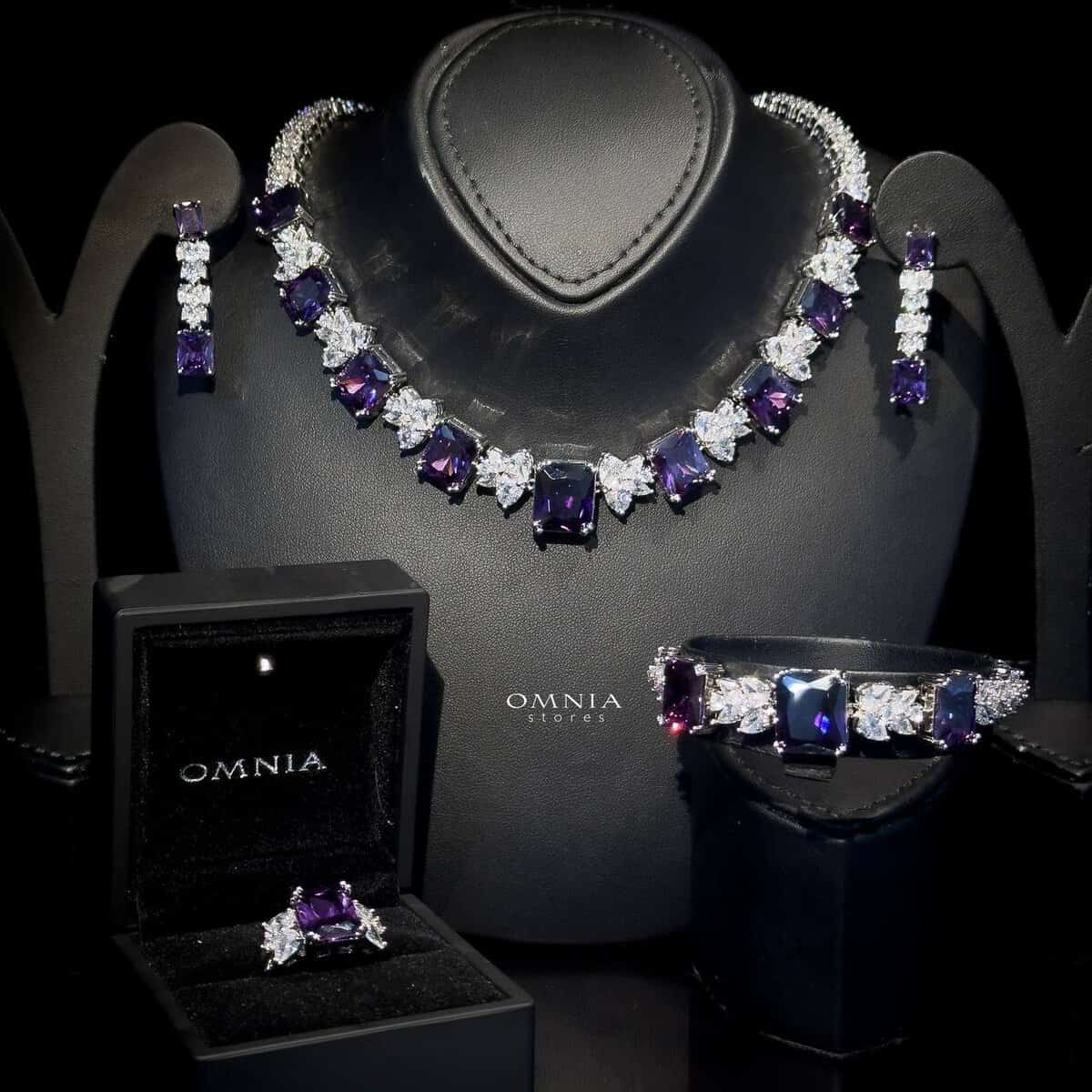 Omnia Amelia Purple Bridal Full Set in High Quality Simulated Diamonds - OMNIASTORES UAE