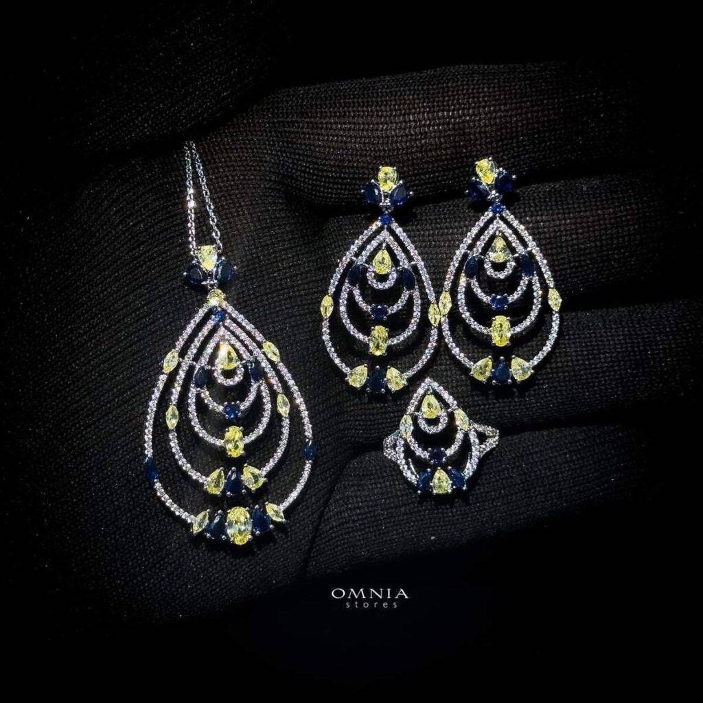 Omnia Mira Yellow & Blue Set Accessories in High Quality Zircon Stone - OMNIASTORES UAE