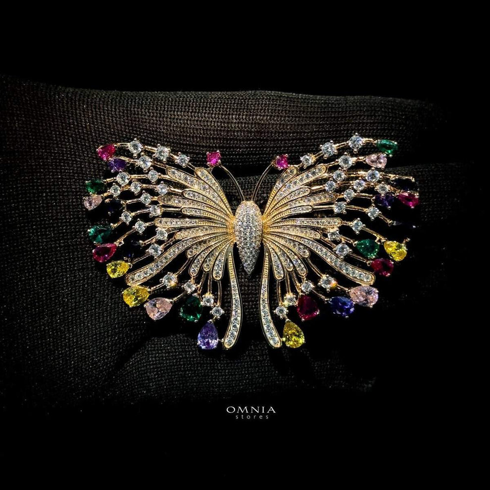 Omnia Everly Butterfly brooch in 92.5 Silver In High Quality Simulated diamonds - OMNIASTORES UAE